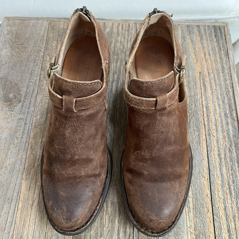 Born Ankle Booties Mendocino 7.5 Brown Suede Leather Western Boho Distressed